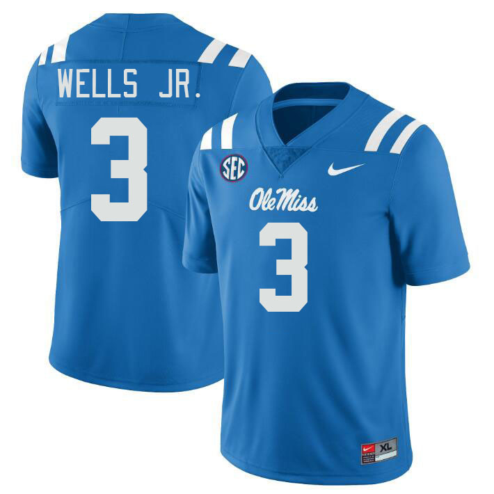 Ole Miss Rebels #3 Antwane Wells Jr. College Football Jerseys Stitched Sale-Power Blue